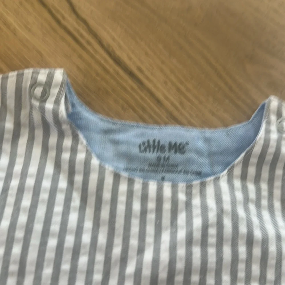 Little Me Blue and White Striped Baby Romper embroidered fishes 9m